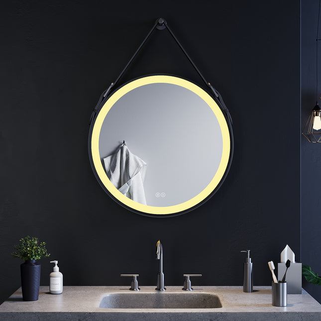 Miroir de salle de bain rond avec éclairage LED Miroir mural 60 cm - SIRHONA