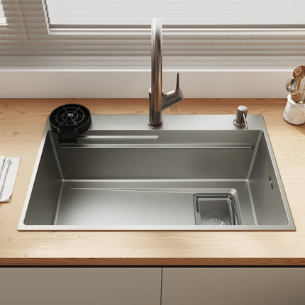 Évier de cuisine en acier inoxydable 304 SUS à 1 cuve, évier encastré à une cuve avec égouttoir, 70 × 45 cm - SIRHONA