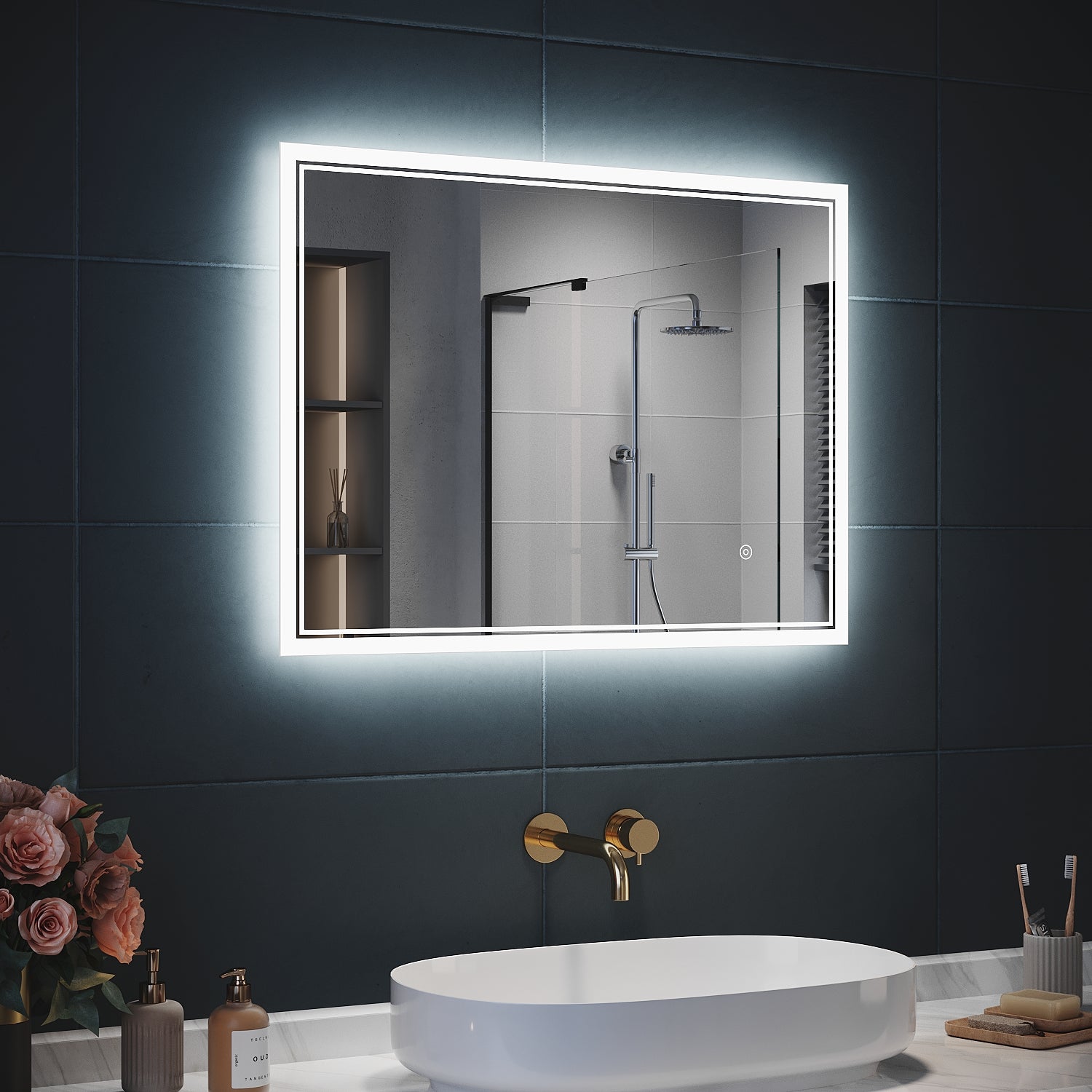 SIRHONA Miroir LED Salle de Bain avec éclairage, Miroir Lumineux Salle de Bain Anti-buée,100x60cm - SIRHONA