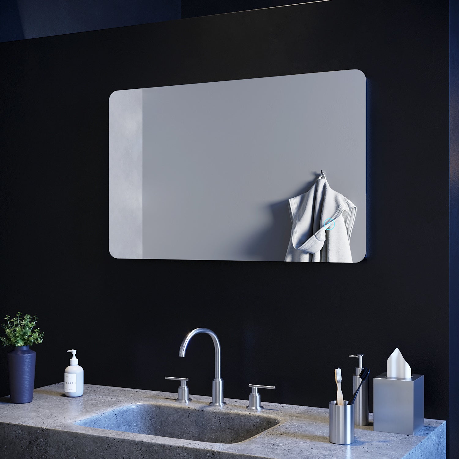 SIRHONA 70x50cm, 80x50cm Miroir à LED Miroir de Salle de Bains avec éclairage Anti-buée Mirror Murale avec Interrupteur Tactile - SIRHONA