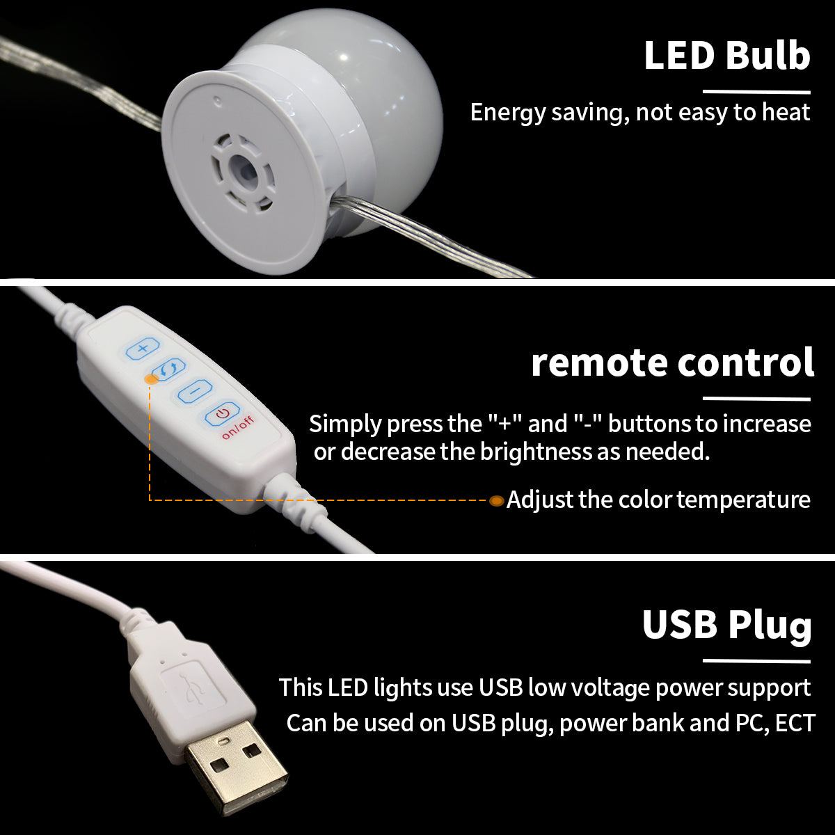 SIRHONA Miroir de courtoisie hollywoodien avec 10 ampoules LED à interrupteur dimmable USB blanc Miroir de courtoisie hollywoodien pour la chambre à coucher - SIRHONA