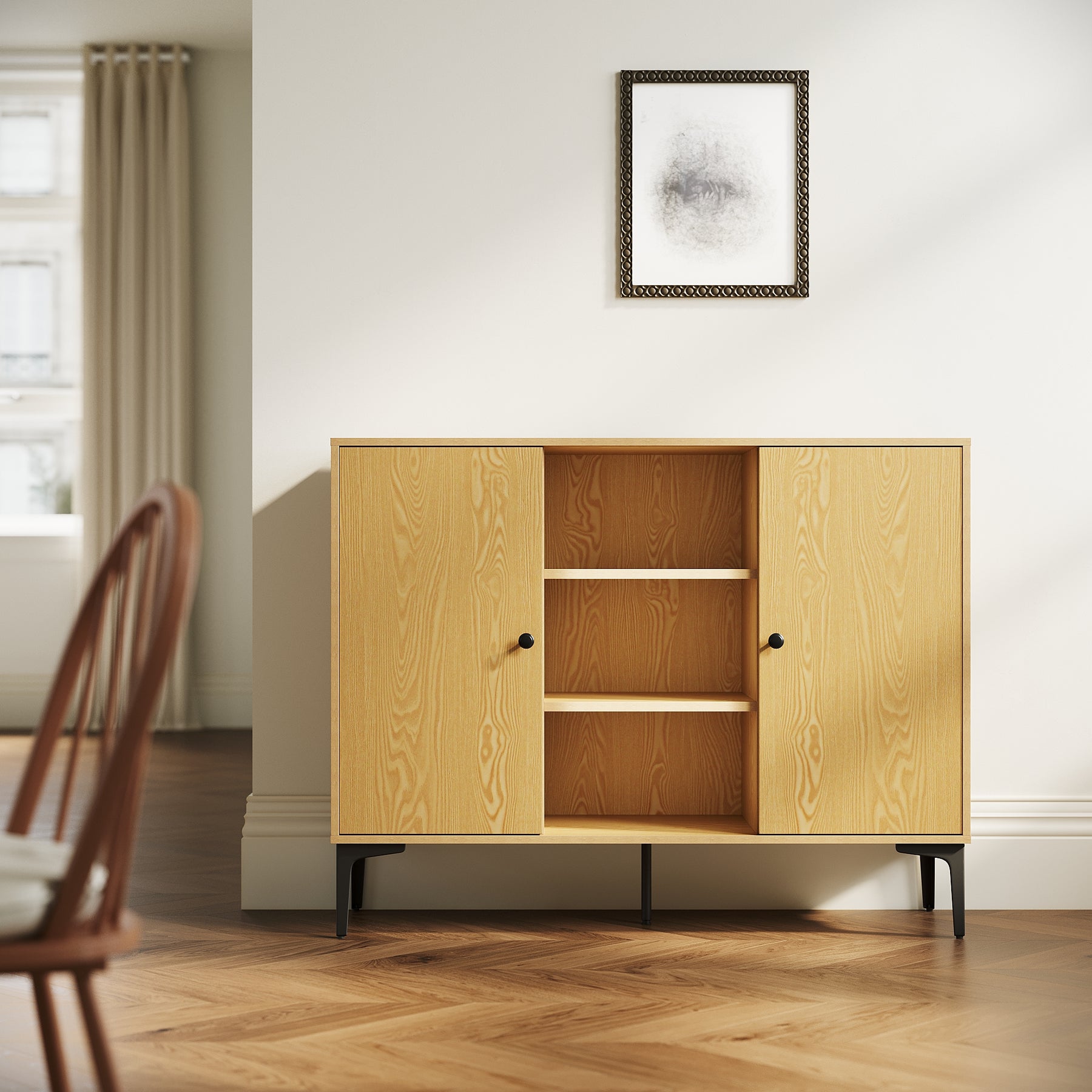 SIRHONA Buffet de salle à manger à 2 portes armoire de rangement Style moderne Meubles couleur bois, 120 x 35 x 93 cm - SIRHONA