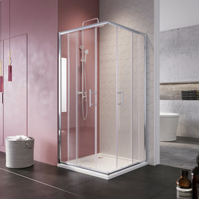 SIRHONA Cabine de douche Entrée d'angle Porte coulissante Verre trempé 6mm Installation réversible Profils An aluminium - SIRHONA