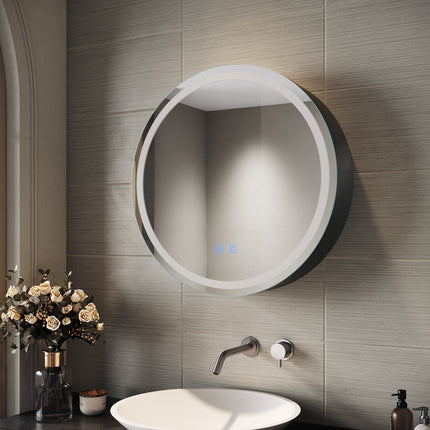 SIRHONA Armoire de Toilette Miroir, Armoire Murale avec Éclairage LED et Prises de Courant, Trois Températures de Couleur Réglables, 60 x 60 x 14cm - SIRHONA