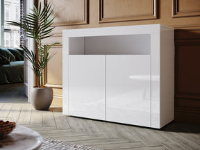 Commode Sideboard avec éclairage LED brillant Meuble de  Armoire de salon, blanc