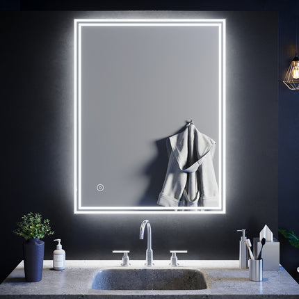 SIRHONA Miroir led Miroir de salle de bains avec éclairage LED Miroir Cosmétiques Mural Lumière Illumination avec Commande par Effleurement 90x70 CM - SIRHONA