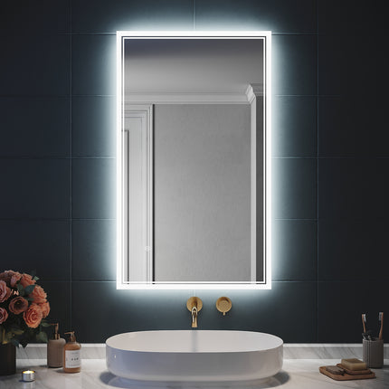 SIRHONA Miroir LED Salle de Bain avec éclairage, Miroir Lumineux Salle de Bain Anti-buée,80x60/60x100cm - SIRHONA