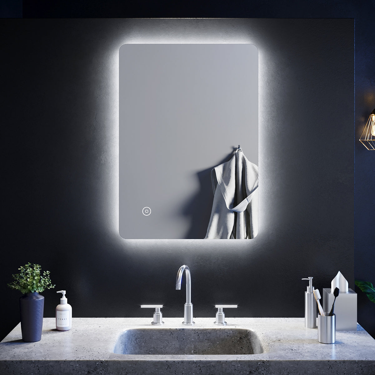 SIRHONA Miroir led Miroir de salle de bains avec éclairage LED Miroir Cosmétiques Mural Lumière Illumination avec Commande par Effleurement 70x50 CM - SIRHONA