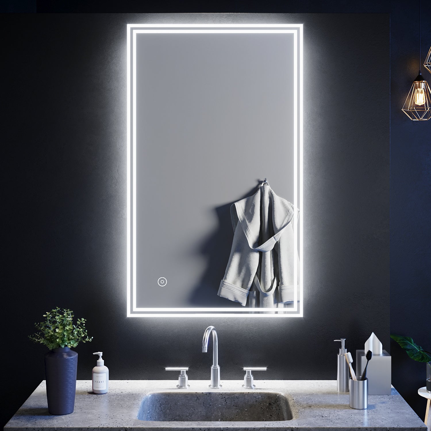 SIRHONA Miroir LED Salle de Bain avec éclairage, Miroir Lumineux Salle de Bain Anti-buée,100x60cm - SIRHONA