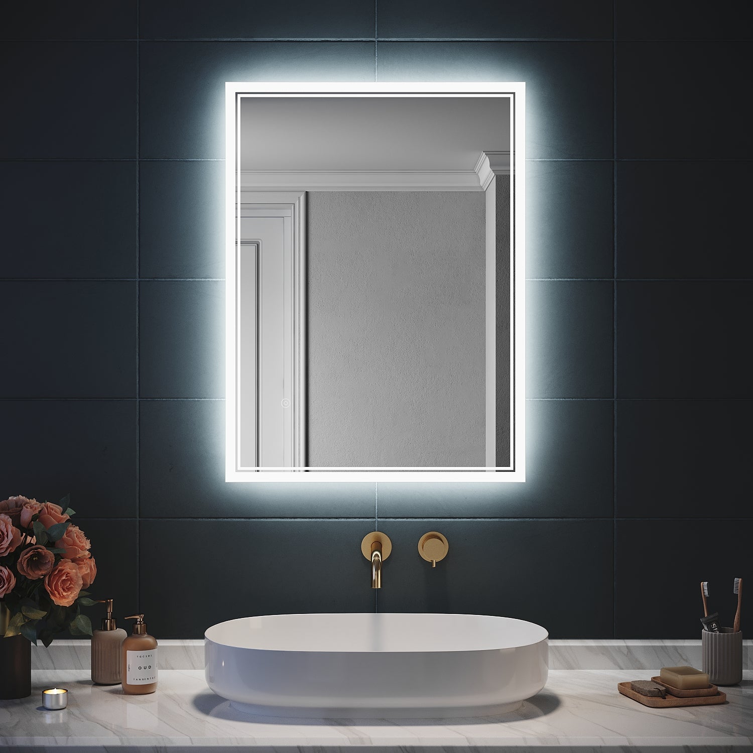 SIRHONA Miroir LED Salle de Bain avec éclairage, Miroir Lumineux Salle de Bain Anti-buée,100x60cm - SIRHONA