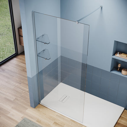 Paroi de douche italienne avec triangulaires étagères en verre de 8 mm taille 70-120cm hauter 200cm - SIRHONA