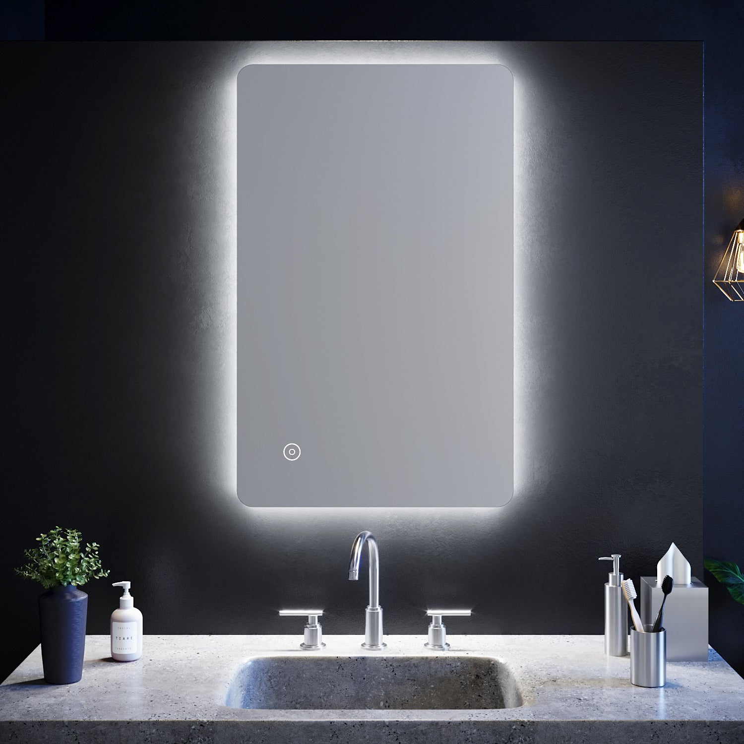 SIRHONA 70x50cm, 80x50cm Miroir à LED Miroir de Salle de Bains avec éclairage Anti-buée Mirror Murale avec Interrupteur Tactile - SIRHONA