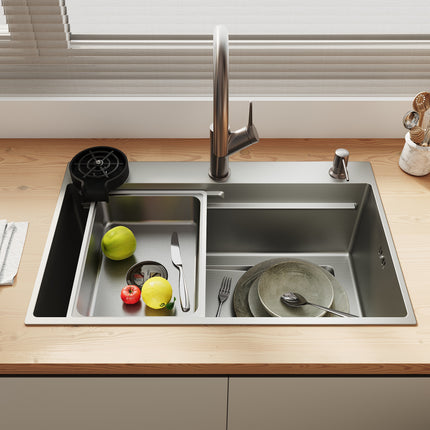 Évier de cuisine en acier inoxydable 304 SUS à 1 cuve, évier encastré à une cuve avec égouttoir, 70 × 45 cm - SIRHONA