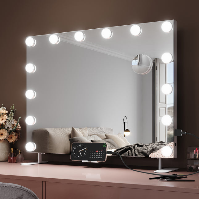 SIRHONA Miroir Maquillage 80x60cm avec 14 ampoules LED Miroir Hollywood 3 couleurs luminosité - SIRHONA