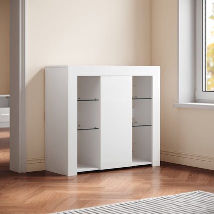 Buffet, armoire de cuisine avec éclairage LED (12 couleurs réglables) blanc  90 x 35 x 83 cm - SIRHONA