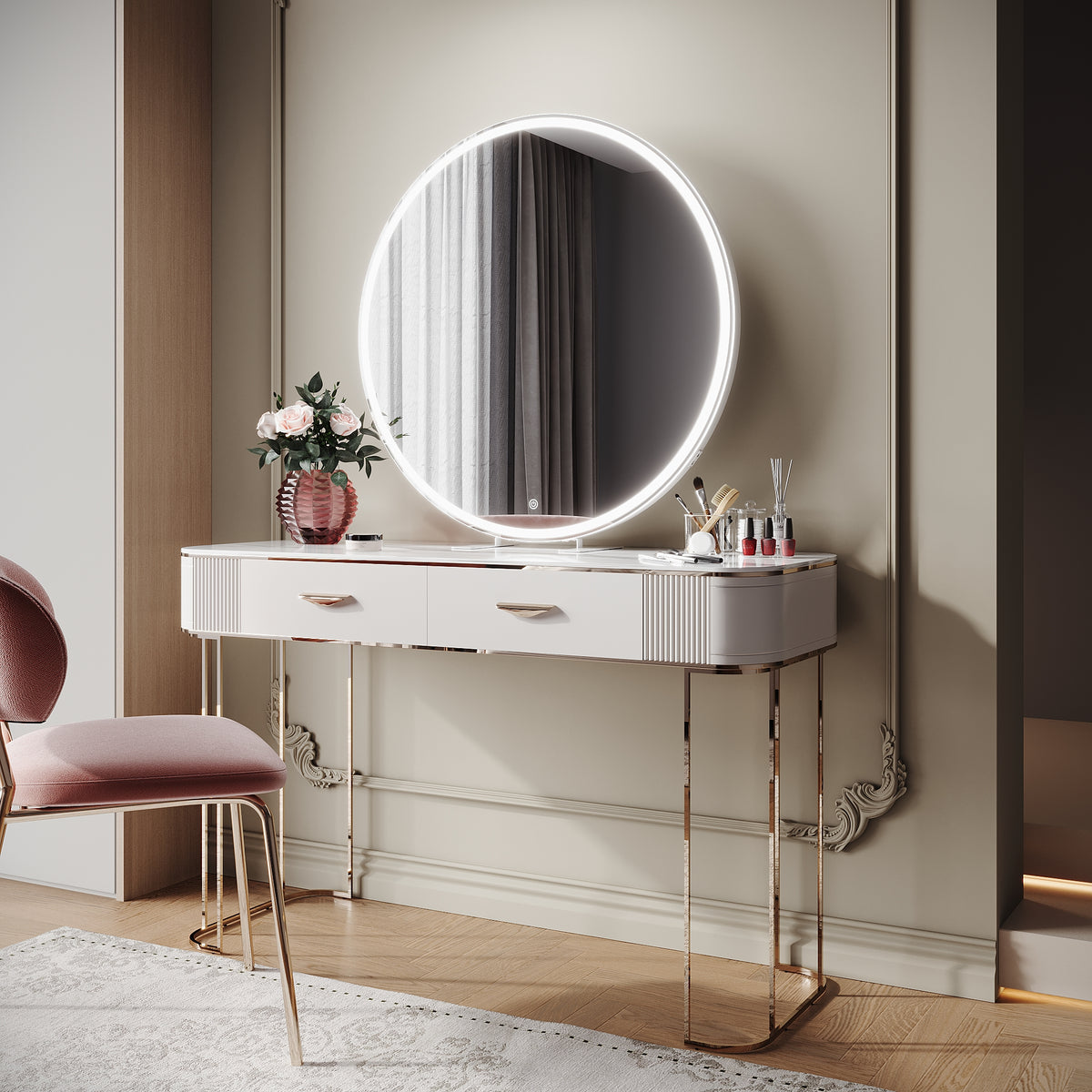 SIRHONA Miroir de maquillage LED, mural ou de table, 800 x 800 x 35mm