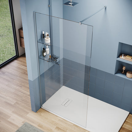 Paroi de douche italienne avec triangulaires étagères en verre de 8 mm taille 70-120cm hauter 200cm - SIRHONA
