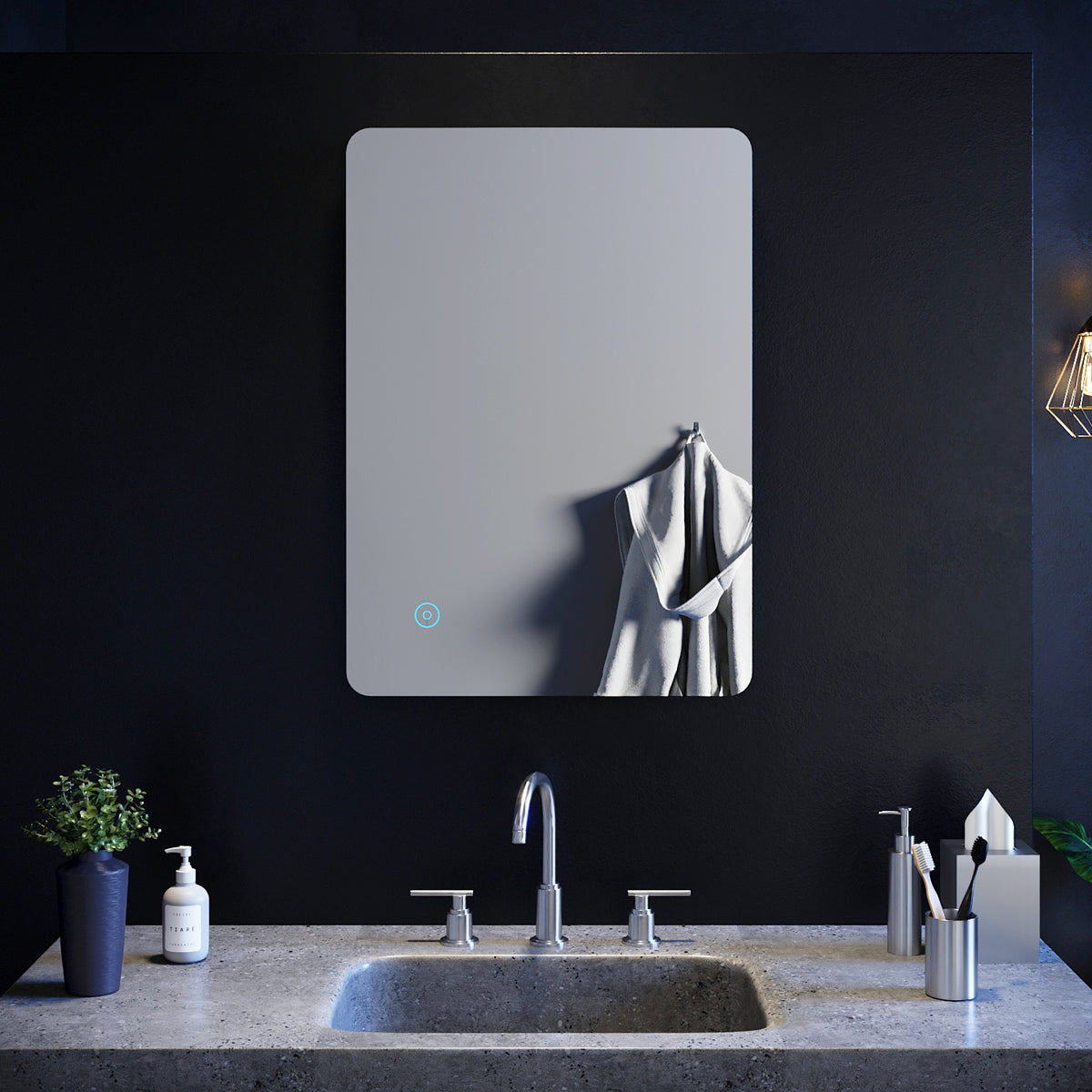 SIRHONA Miroir led Miroir de salle de bains avec éclairage LED Miroir Cosmétiques Mural Lumière Illumination avec Commande par Effleurement 70x50 CM - SIRHONA