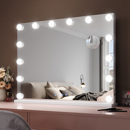 SIRHONA Miroir Mural Miroir Maquillage 80x60cm avec  3 couleurs luminosité réglable miroir grossissant 10X - SIRHONA