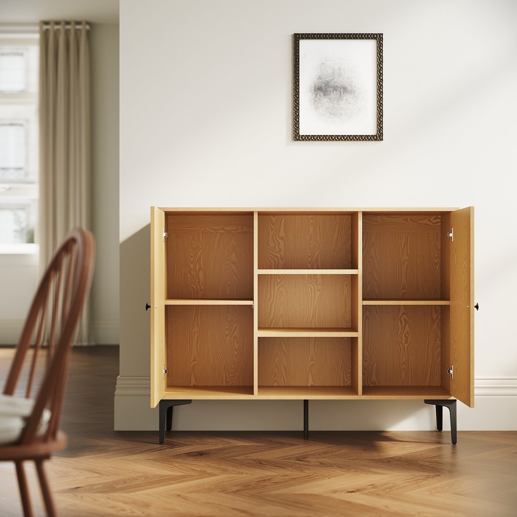 SIRHONA Buffet de salle à manger à 2 portes armoire de rangement Style moderne Meubles couleur bois, 120 x 35 x 93 cm - SIRHONA