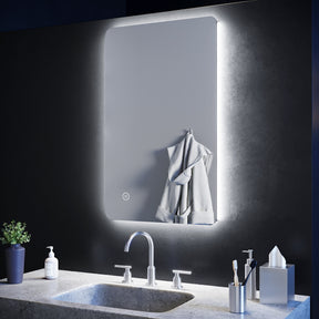 SIRHONA 70x50cm, 80x50cm Miroir à LED Miroir de Salle de Bains avec éclairage Anti-buée Mirror Murale avec Interrupteur Tactile - SIRHONA