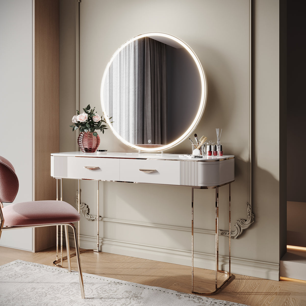 SIRHONA Miroir de maquillage LED, mural ou de table, 800 x 800 x 35mm