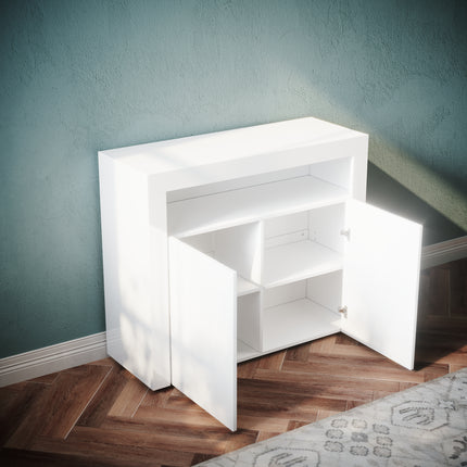 Commode Sideboard avec éclairage LED brillant Meuble de  Armoire de salon, blanc - SIRHONA