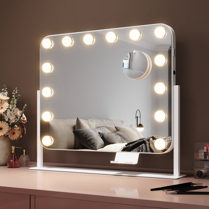 SIRHONA Miroir rotatif à 360° 50x40cm avec 14 ampoules LED Miroir Hollywood 3 couleurs luminosité réglable - SIRHONA