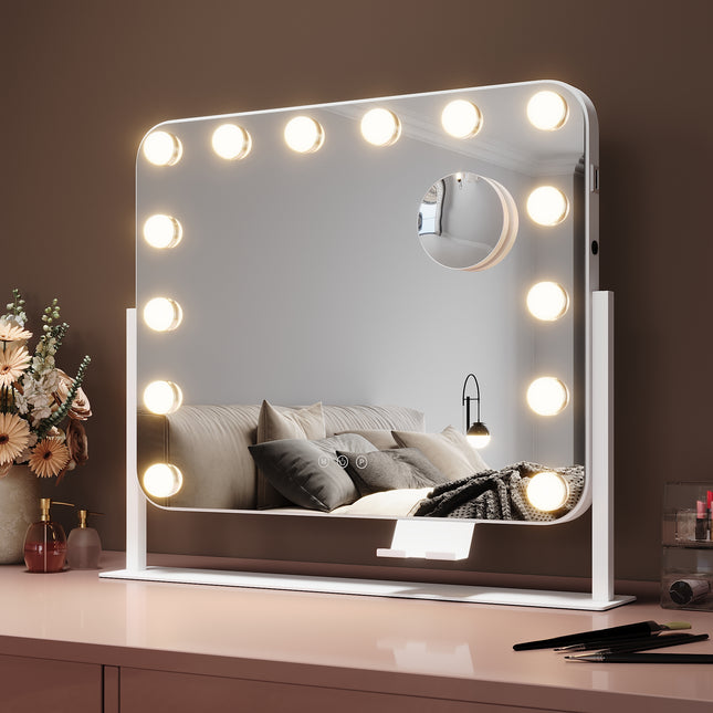 SIRHONA Miroir rotatif à 360° 50x40cm avec 14 ampoules LED Miroir Hollywood 3 couleurs luminosité réglable - SIRHONA
