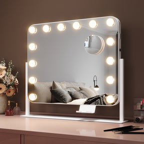 SIRHONA Miroir rotatif à 360° 50x40cm avec 14 ampoules LED Miroir Hollywood 3 couleurs luminosité réglable