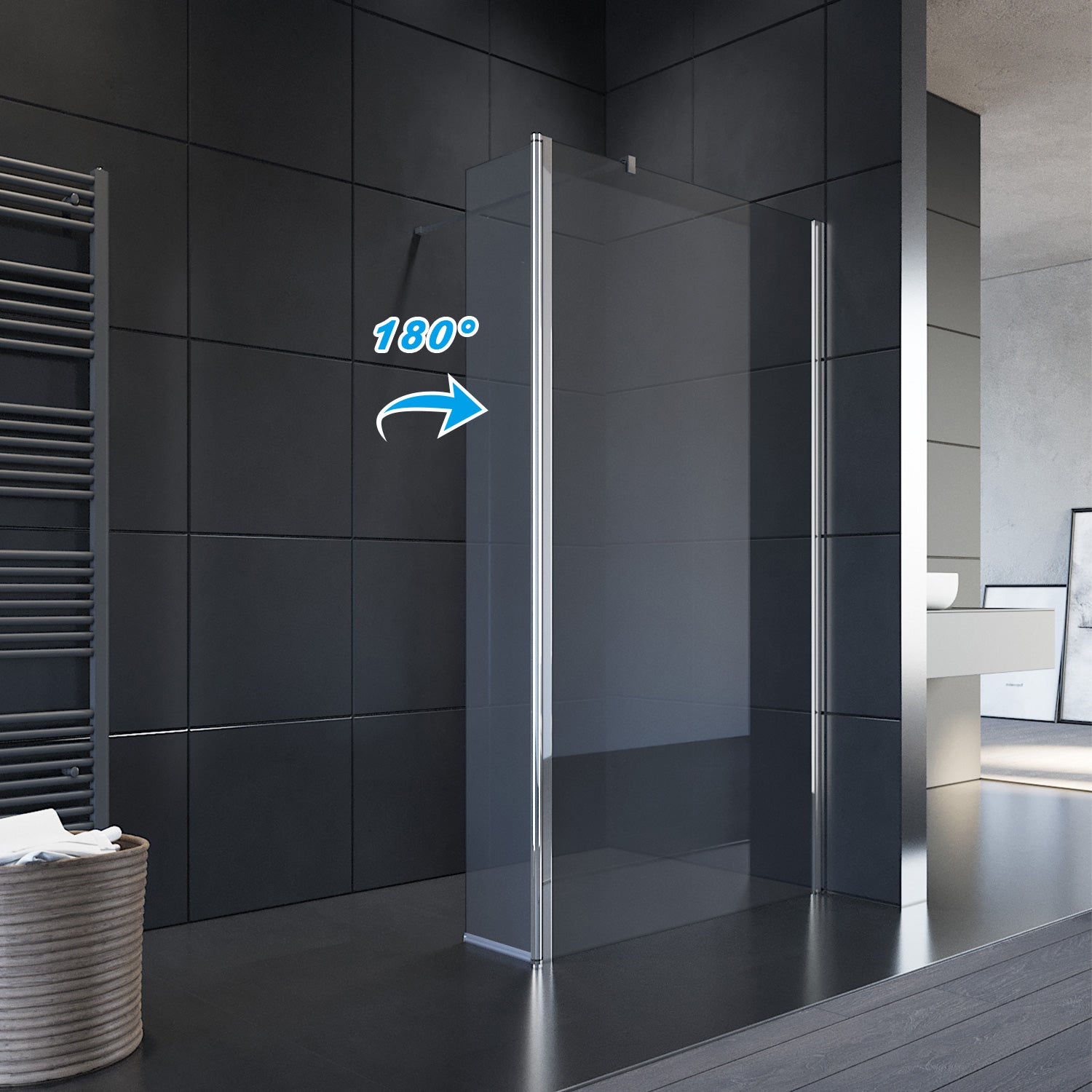 SIRHONA Paroi de Douche Noir 120x200cm, Walk-in Panneau Fixe Noir, Porte de Douche avec Verre Trempé de Sécurité Nano 8 mm, Verre Facile à Nettoyer - SIRHONA