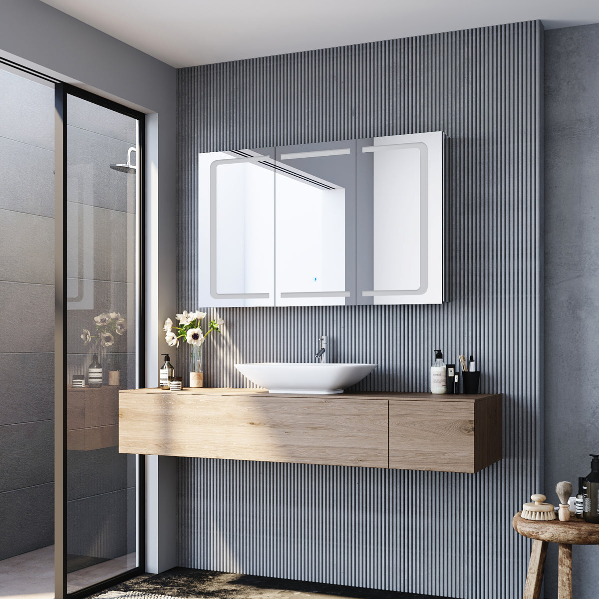 Armoire de toilette avec  acier inoxydable 3 portes 13x105x65cm
