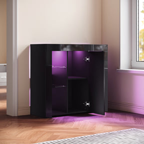 Buffet, armoire de cuisine avec éclairage LED (12 couleurs réglables) Noir 90 x 35 x 83 cm - SIRHONA