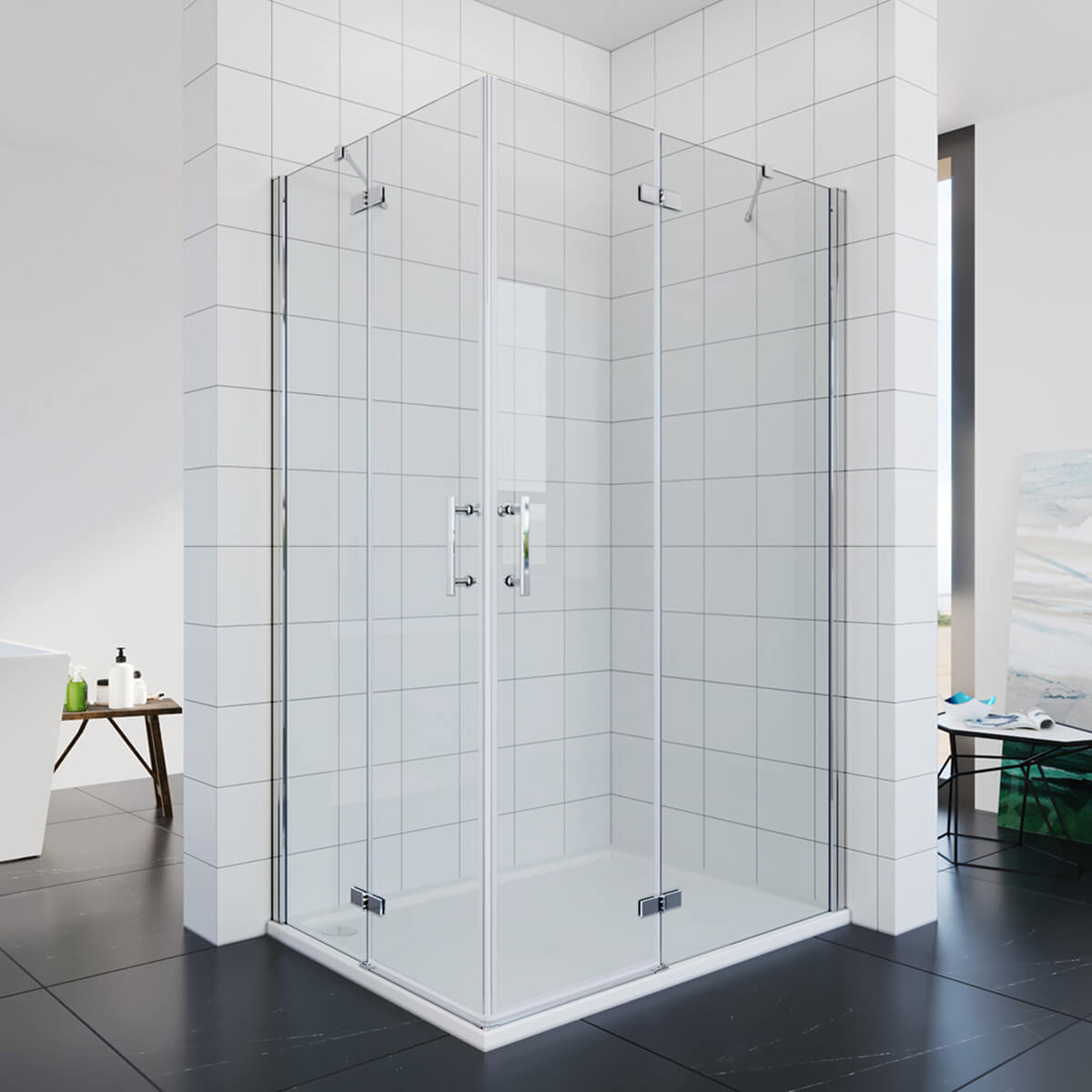 Cabine de douche accès d'angle 180° porte pliante 80-120cm hauteur 195cm - SIRHONA