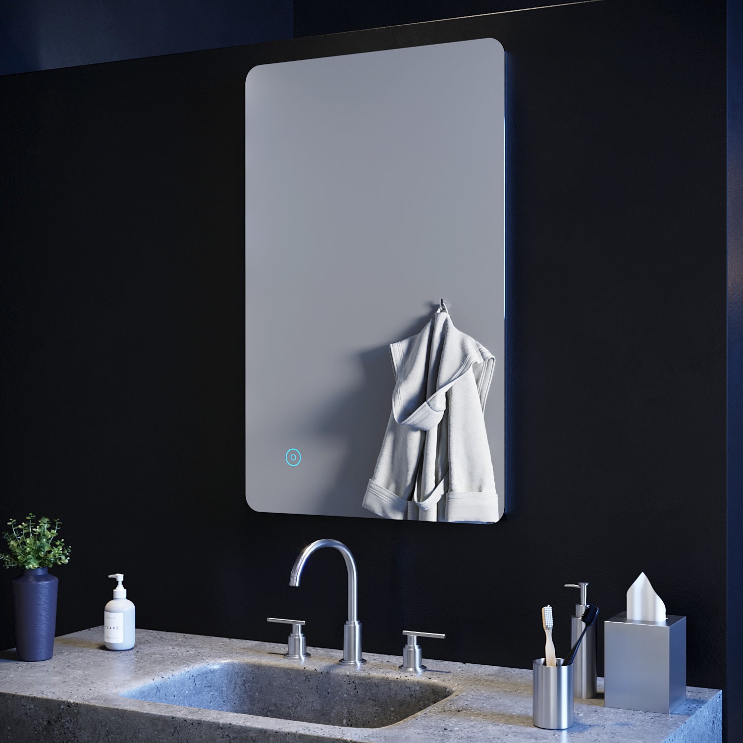 SIRHONA 70x50cm, 80x50cm Miroir à LED Miroir de Salle de Bains avec éclairage Anti-buée Mirror Murale avec Interrupteur Tactile - SIRHONA