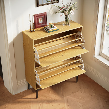 SIRHONA Meuble à chaussures 6 compartiments Commode à chaussures peu encombrante Meubles couleur bois 80x30x95 cm - SIRHONA