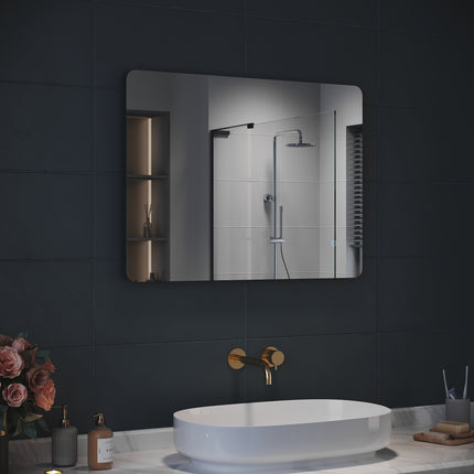 SIRHONA Miroir LED Salle de Bain 80x60cm Miroir Lumineux Salle de Bain avec Eclairage Intégré Anti-buée - SIRHONA