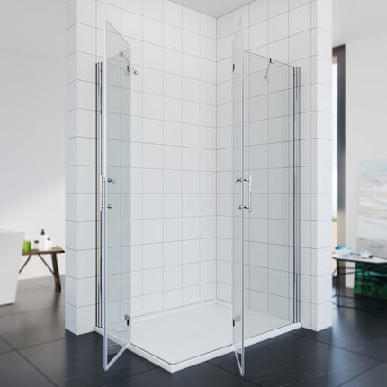 Cabine de douche d'angle Douche Porte à charnières porte pliante 80-120cm hauteur 195cm - SIRHONA