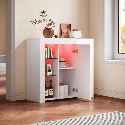 Buffet, armoire de cuisine avec éclairage LED (12 couleurs réglables) blanc  90 x 35 x 83 cm - SIRHONA