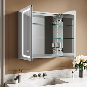 SIRHONA armoire de toilette aluminium LED avec éclairage avec prise tactile anti-buée armoire de toilette miroir de salle de bain 65x65x13.3cm - SIRHONA