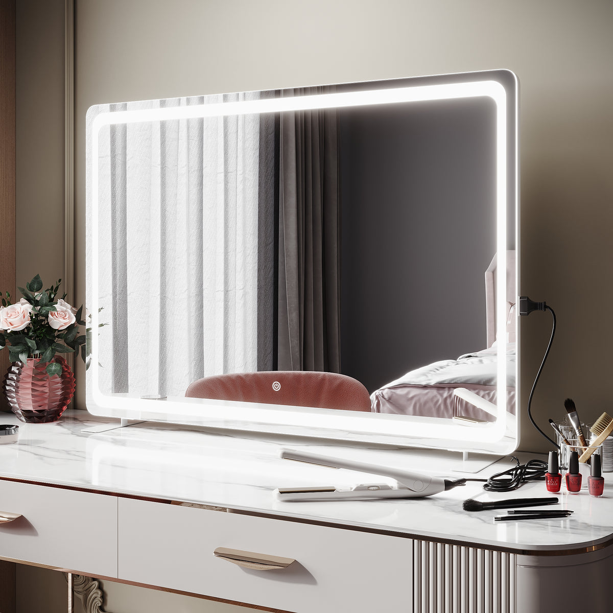 SIRHONA Miroir LED de maquillage moderne, mural ou sur pied 1000 x 700 x 35 mm