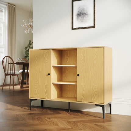 SIRHONA Buffet de salle à manger à 2 portes armoire de rangement Style moderne Meubles couleur bois, 120 x 35 x 93 cm - SIRHONA