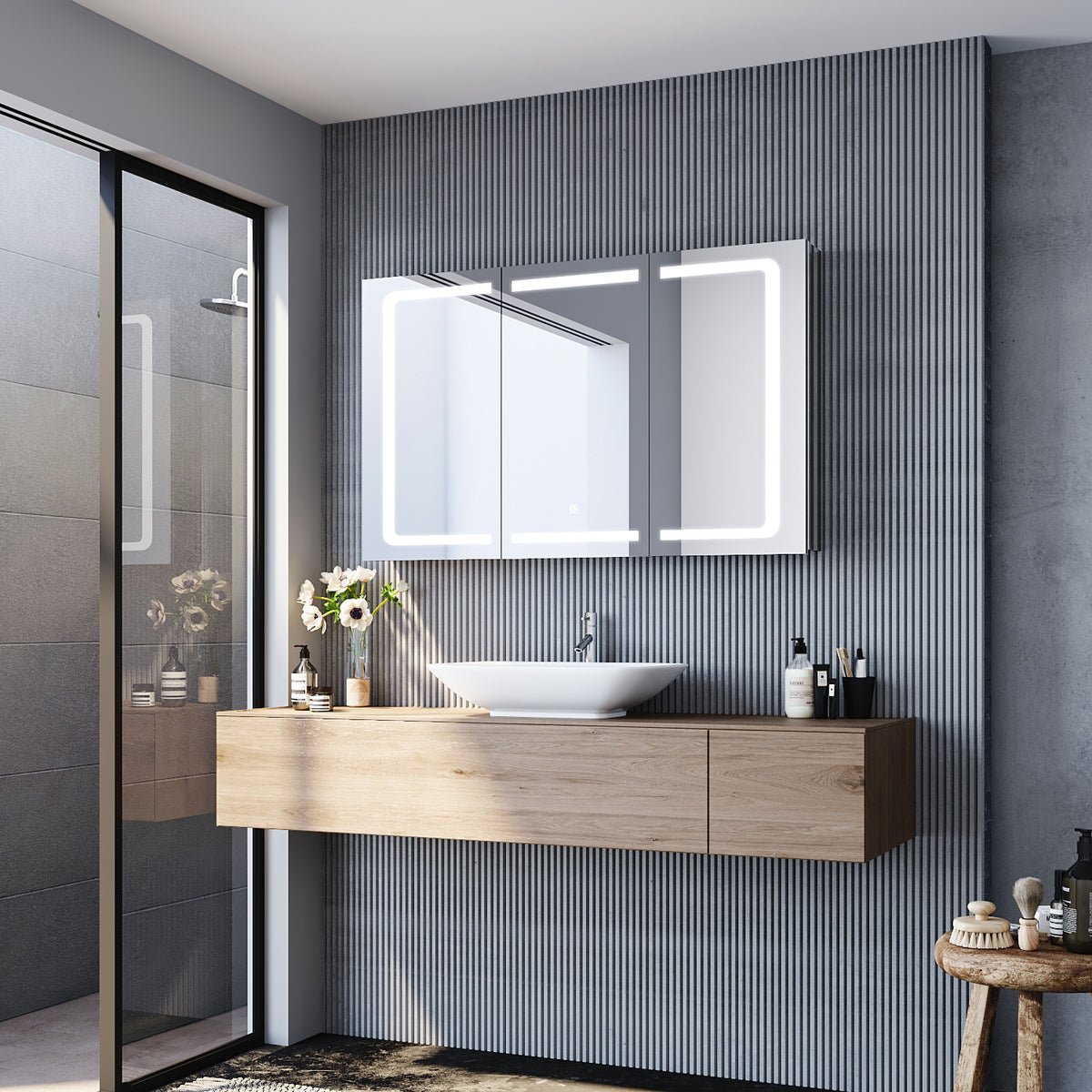 Armoire de toilette avec  acier inoxydable 3 portes 13x105x65cm