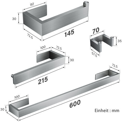 SIRHONA 4 Pièces Porte-Serviettes Ensemble de Salle de Bains WC en Acier Inoxydable SUS304 Crochet Porte-Papier Toilette 60 CM Long Barre Anneaux Porte-Serviettes Montage Mural, Couleur Argent Mat - SIRHONA