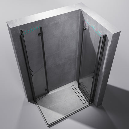 Cabine de douche accès d'angle Porte de douche pivotante noire 195cm de hauteur Avec porte pivotante  Cabine de douche sans cadre - SIRHONA