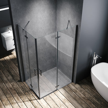 Cabine de douche accès d'angle Verre de sécurité 6mm Cadre en aluminium Hauteur 195cm noir - SIRHONA