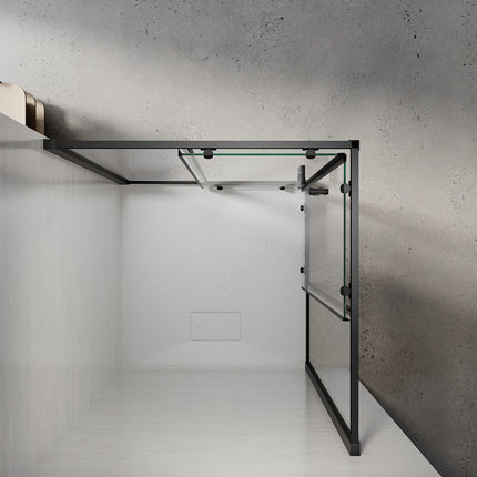 Cabine de douche d'angle, paroi de douche en verre trempé de sécurité de 6 mm, hauteur 195cm, noir - SIRHONA