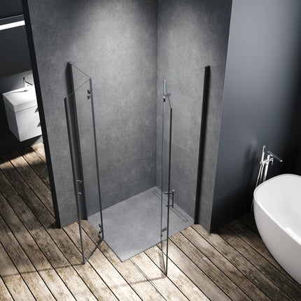 Cabine de douche accès d'angle Porte de douche pivotante noire 195cm de hauteur Avec porte pivotante  Cabine de douche sans cadre - SIRHONA