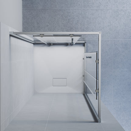 Cabine de douche, à entrée d'angle avec cadre en aluminium et verre trempé de sécurité de 6 mm - SIRHONA