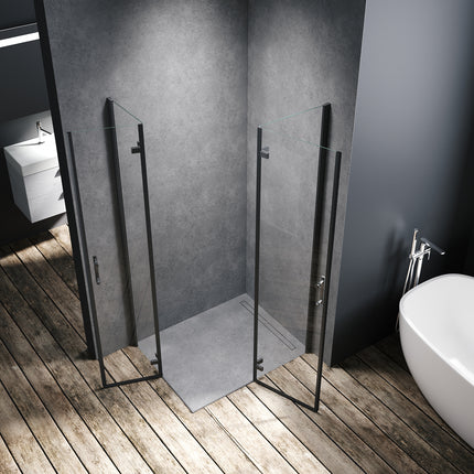 Cabine de douche accès d'angle Porte de douche pivotante noire 195cm de hauteur Avec porte pivotante  Cabine de douche sans cadre - SIRHONA